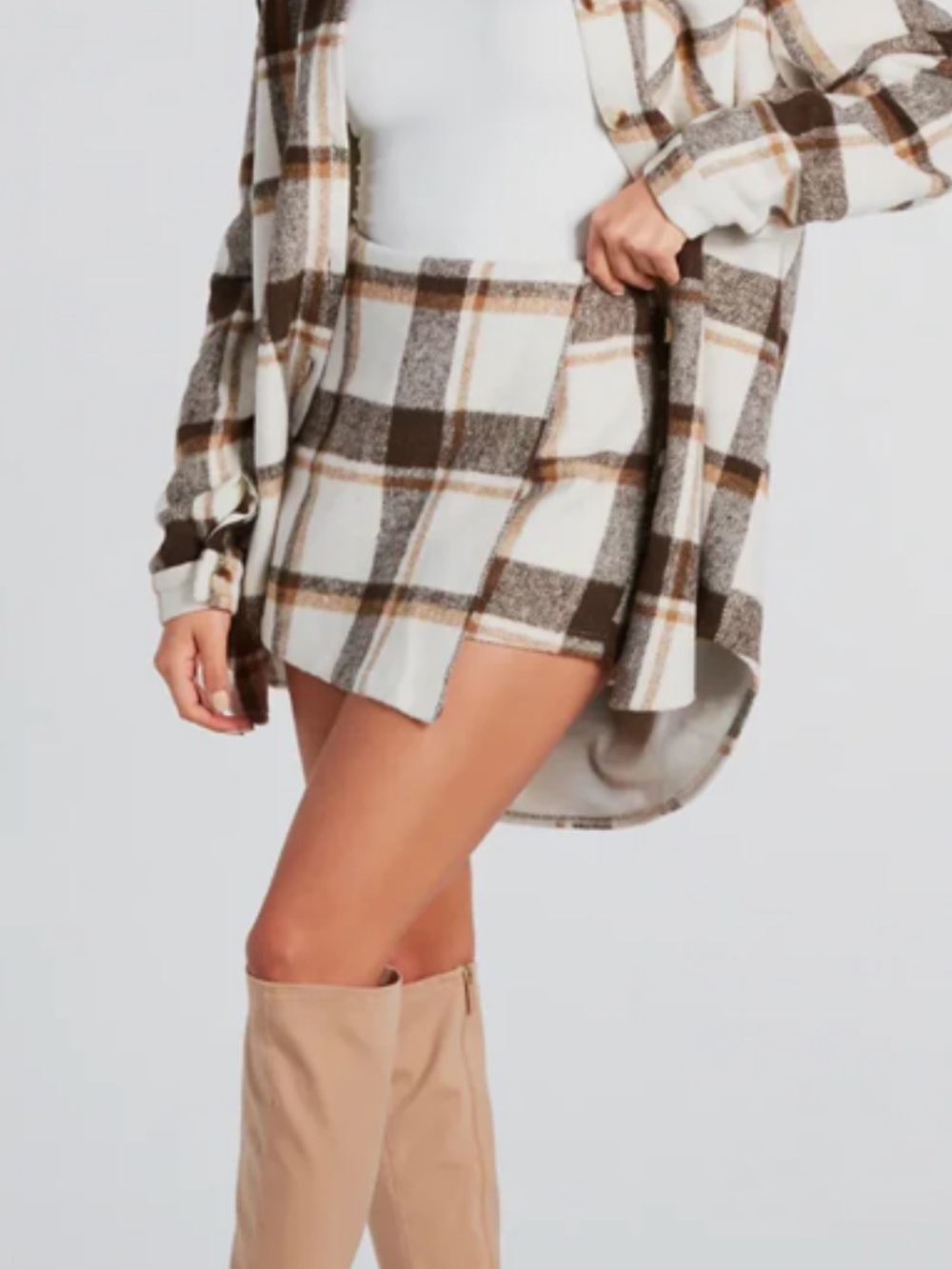 Plaid Mini set in Cream and Brown
